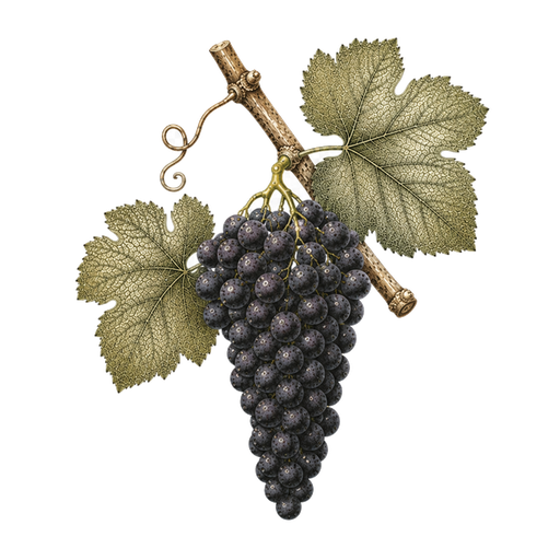 Illustration of a Alicante Bouschet grape cluster